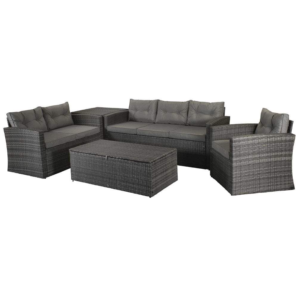 Rattan Grey Holly 3 seater + 2 seater + chair + Table + storage box - Modern Rattan