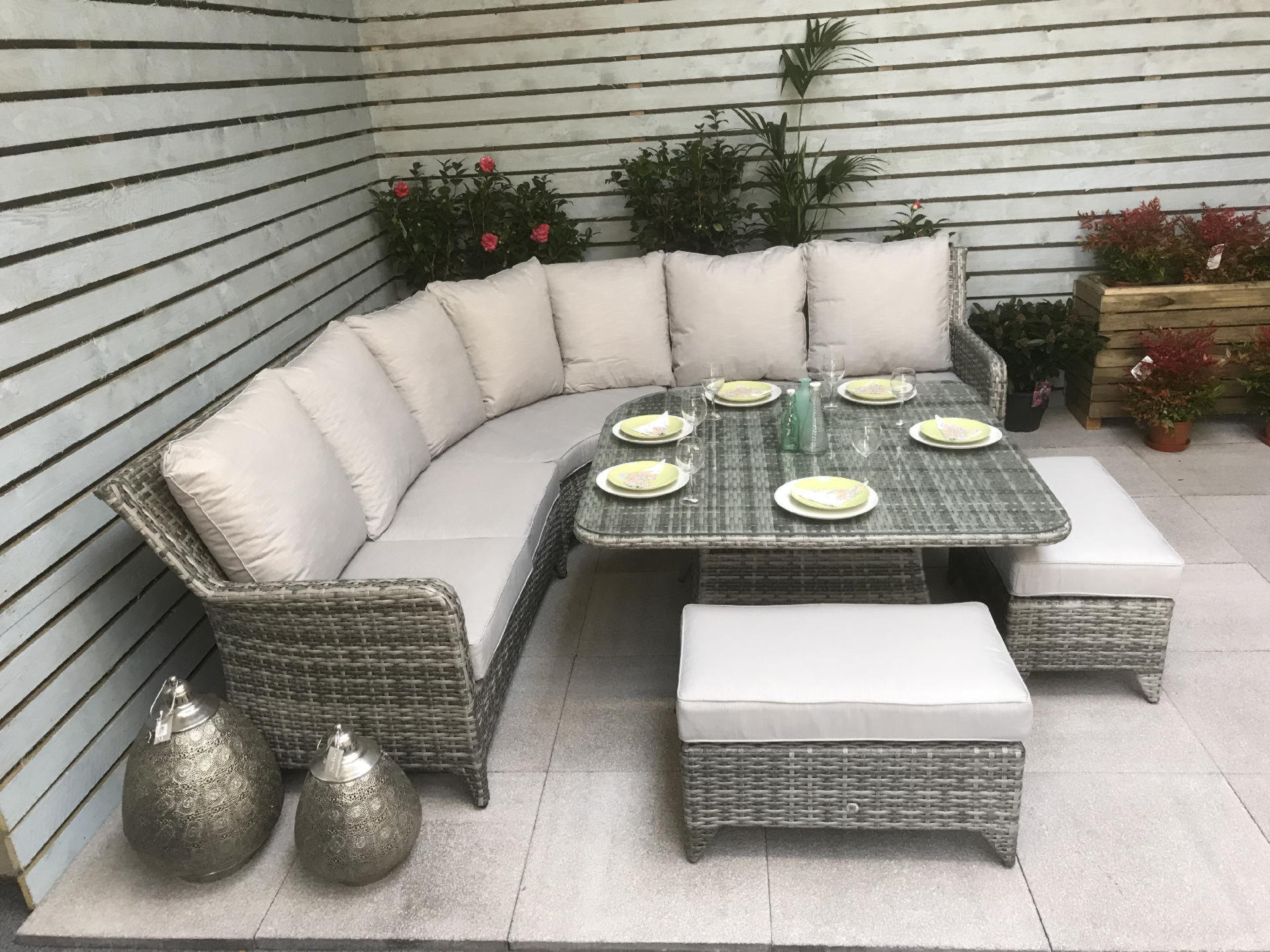 Sarah Corner Rattan Dining Sofa In Grey SARA0167 Modern Rattan Ltd