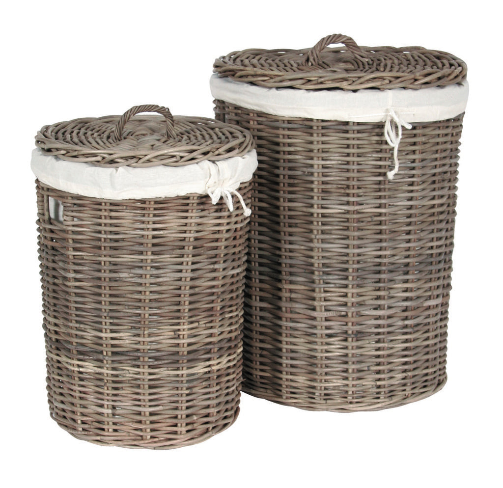 S/2 Grey Kubu Round Linen Baskets