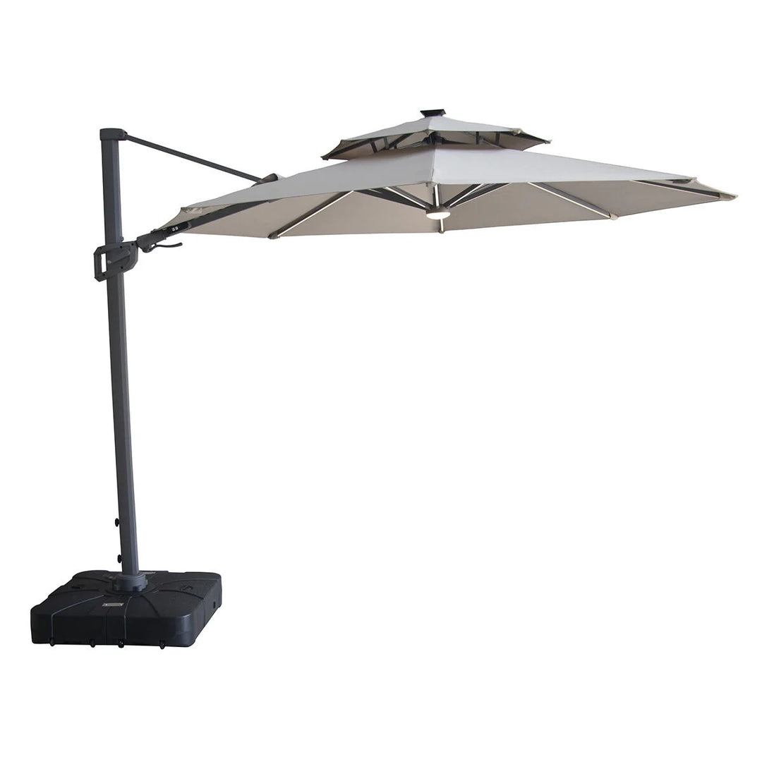 Apollo LED 3m Round Rotating Cantilever Parasol - With Base