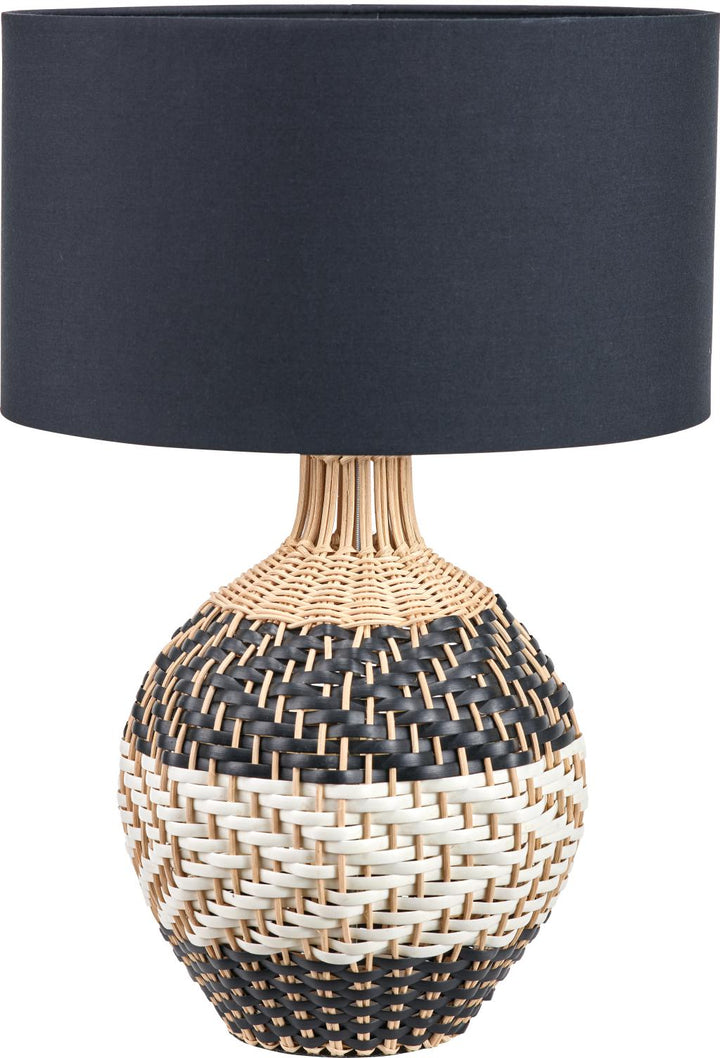 Rowan Natural Rattan Black and White Woven Table Lamp