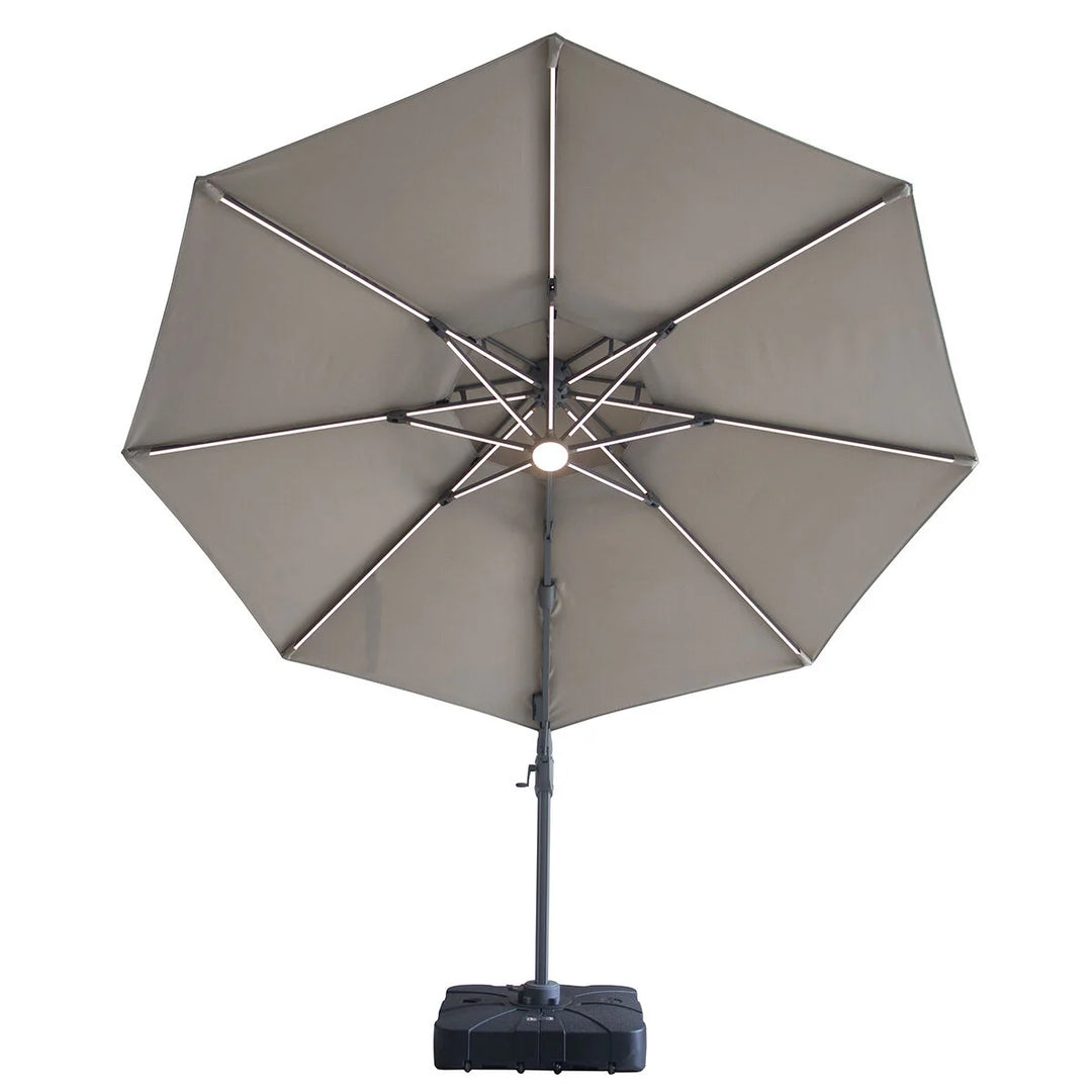 Apollo LED 3m Round Rotating Cantilever Parasol - With Base