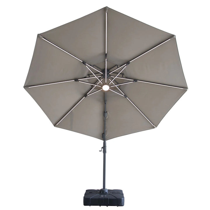 Apollo LED 3m Round Rotating Cantilever Parasol - With Base