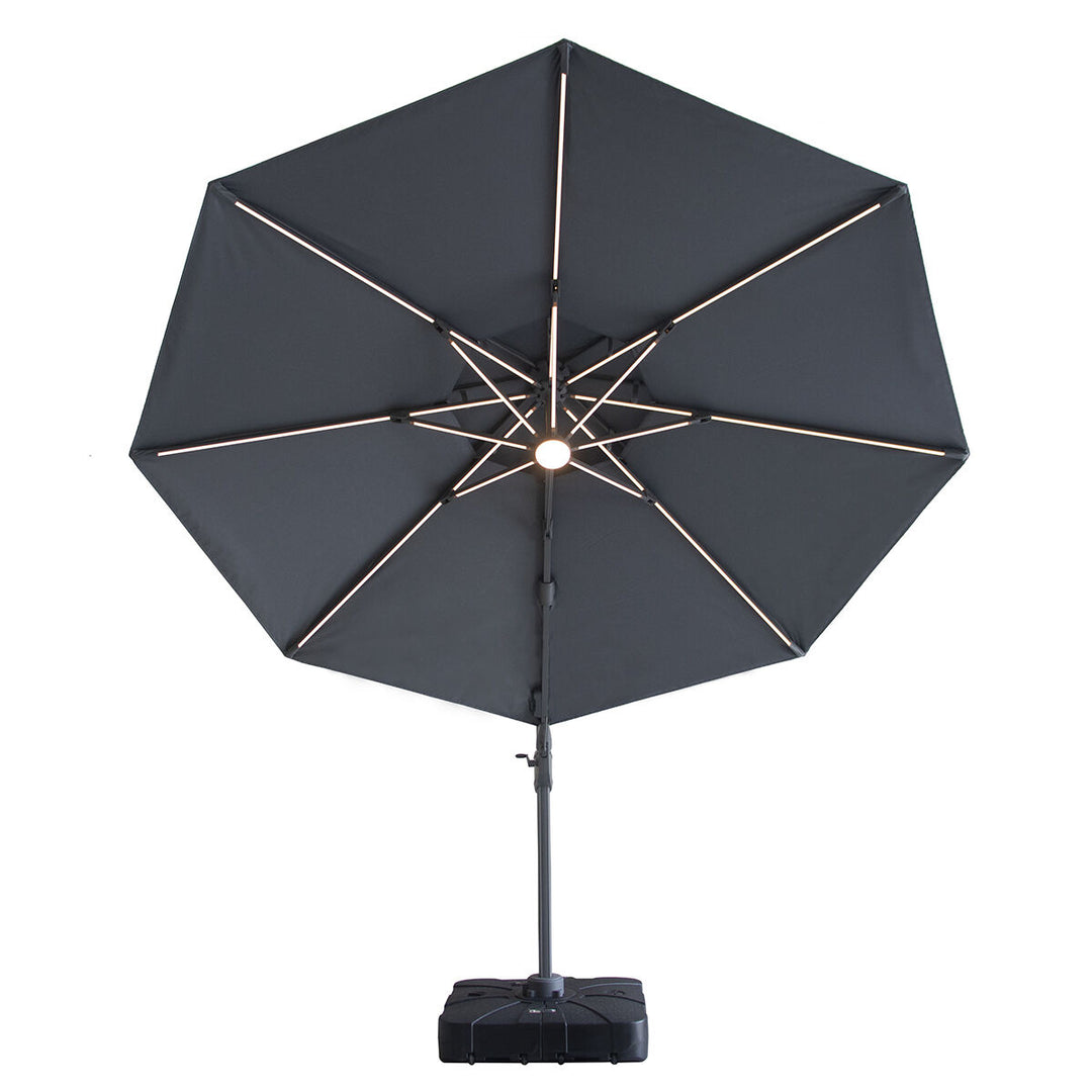 Apollo LED 3m Round Rotating Cantilever Parasol - With Base