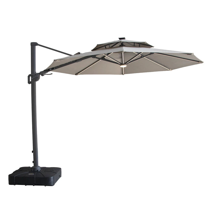 Apollo LED 3m Round Rotating Cantilever Parasol - With Base
