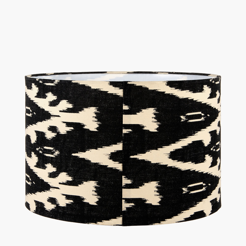 Lars 40cm Black Ikat Patterned Cylinder Shade