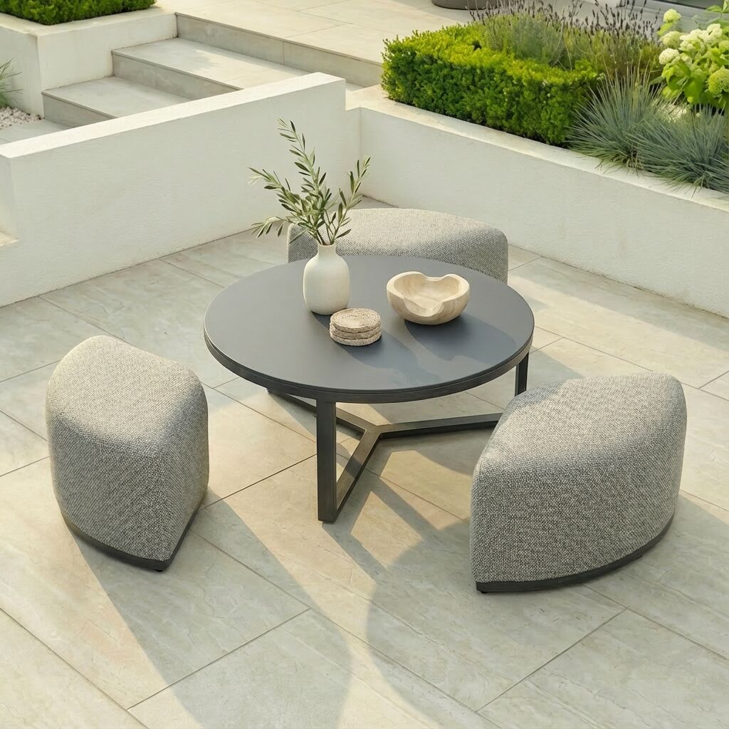 Ibiza Round Coffee Table With 3 Footstools