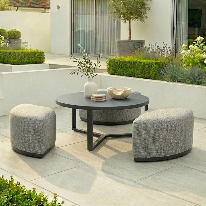 Ibiza Round Coffee Table With 3 Footstools
