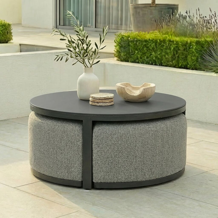 Ibiza Round Coffee Table With 3 Footstools