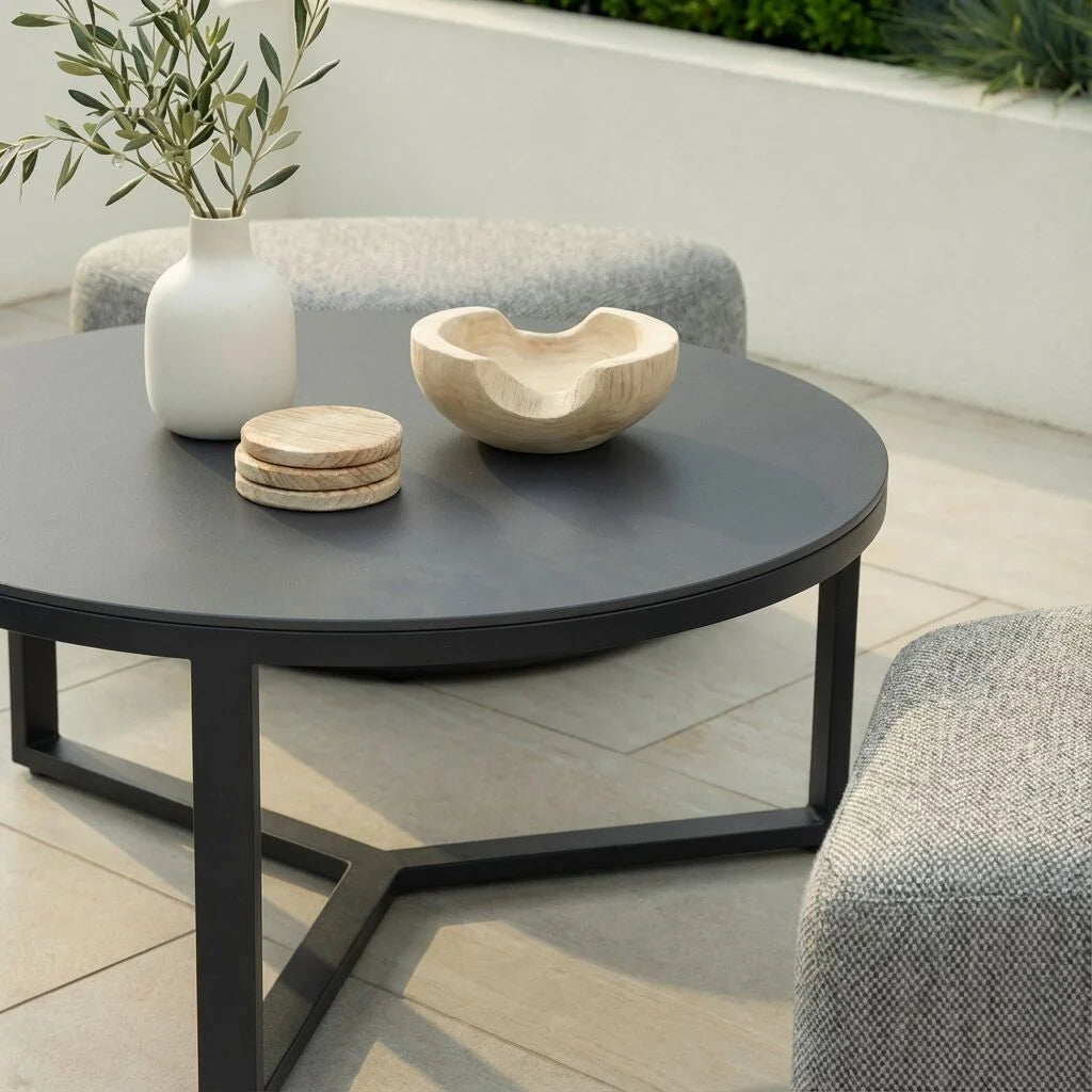 Ibiza Round Coffee Table With 3 Footstools
