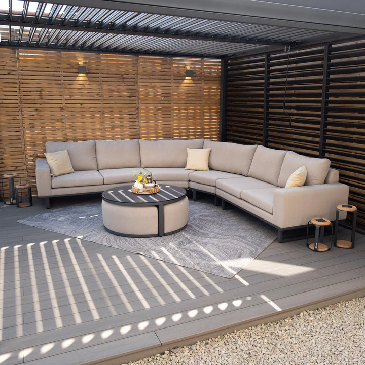 Maze -  Outdoor Fabric Ethos Grande Corner Sofa Set with Round Coffee Table & 3 Footstools
