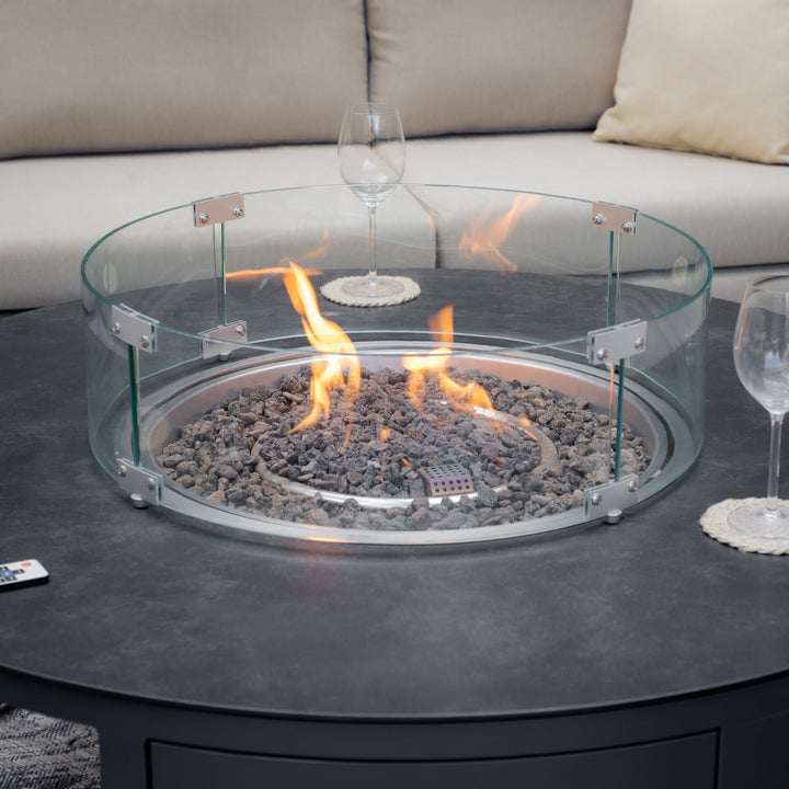 Maze -  Outdoor Fabric Ethos Grande Corner Sofa Set with Round Fire Pit Table