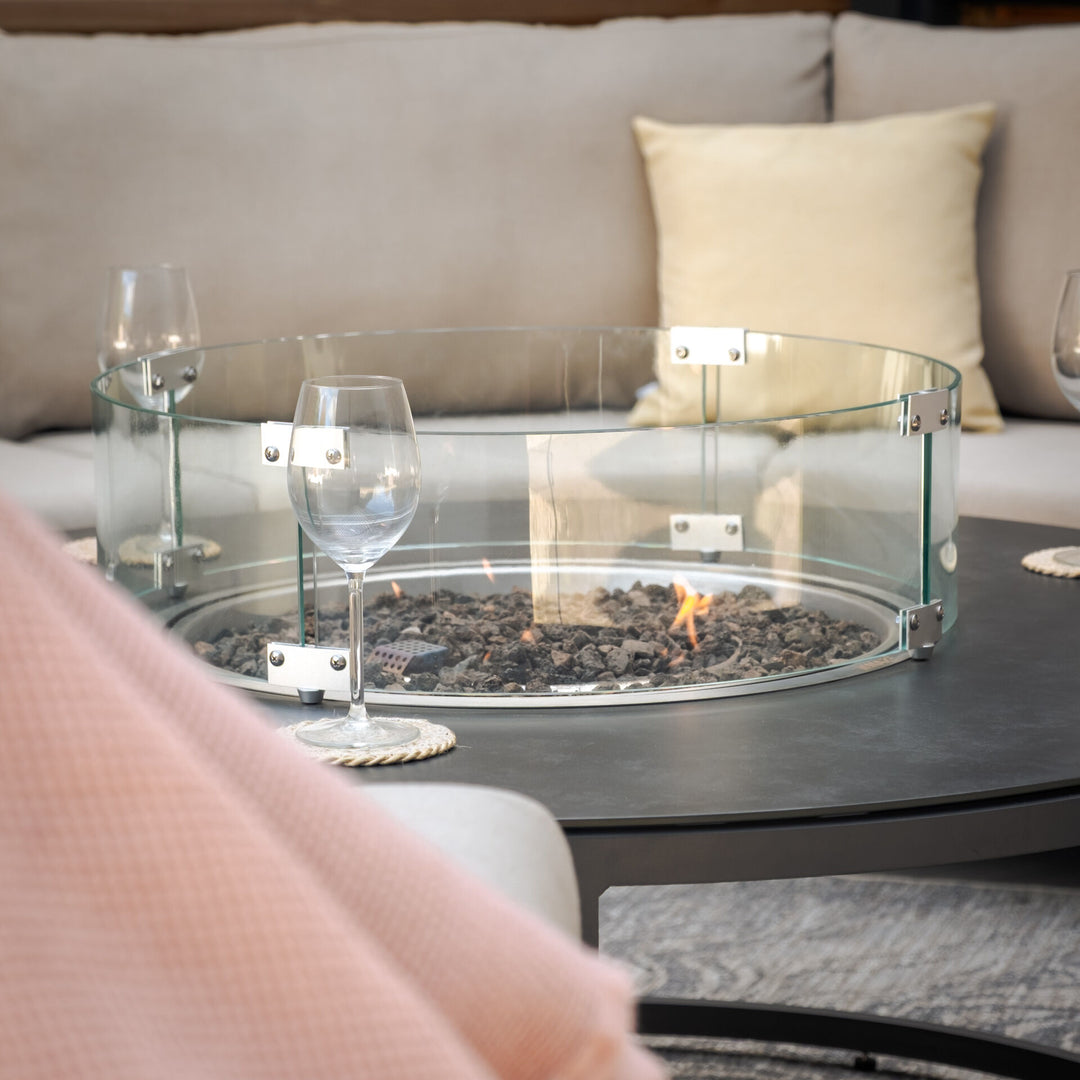 Maze -  Outdoor Fabric Ethos Grande Corner Sofa Set with Round Fire Pit Table