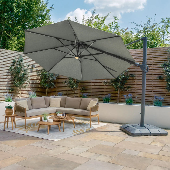 Aramis LED 3.5m Round Rotating Cantilever Parasol - With Base