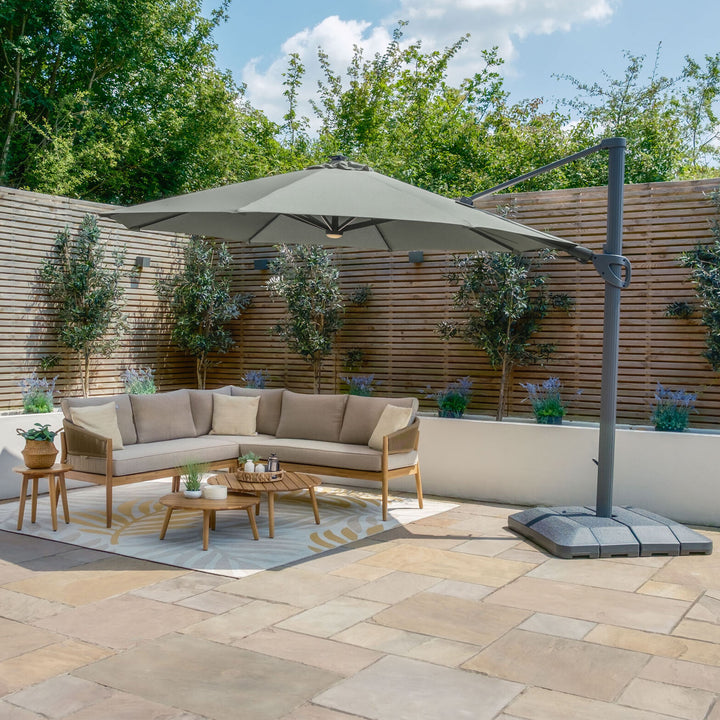 Aramis LED 3.5m Round Rotating Cantilever Parasol - With Base
