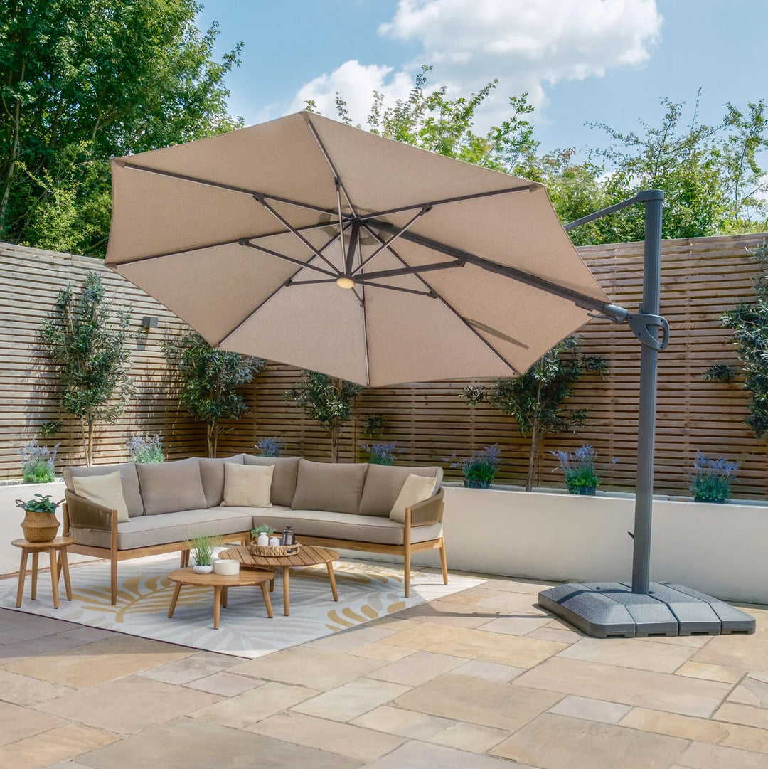 Aramis LED 3.5m Round Rotating Cantilever Parasol - With Base