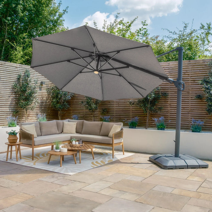 Aramis LED 3.5m Round Rotating Cantilever Parasol - With Base