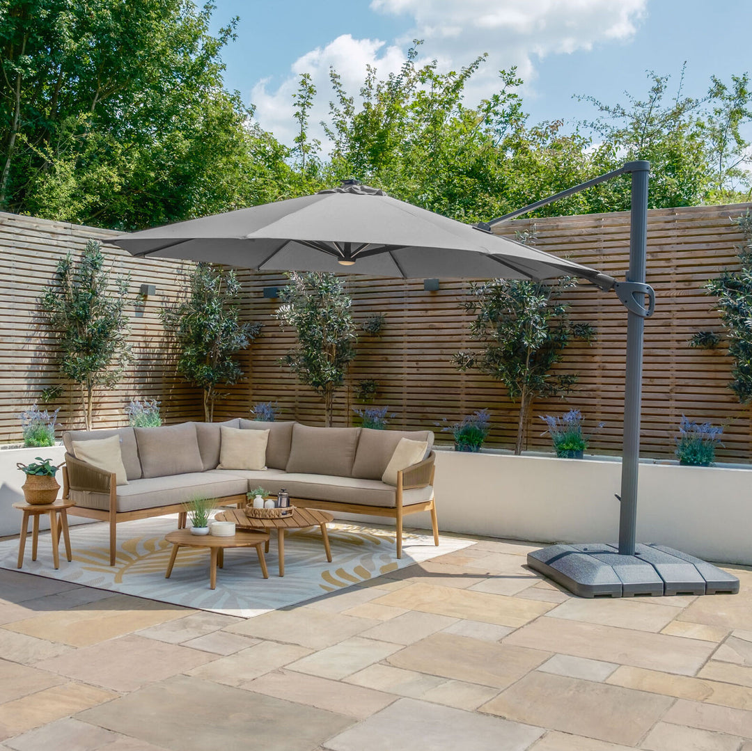 Aramis LED 3.5m Round Rotating Cantilever Parasol - With Base