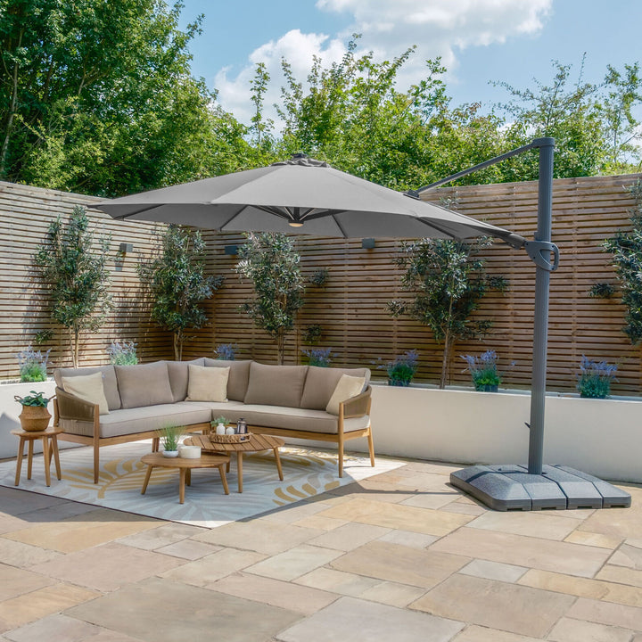 Aramis LED 3.5m Round Rotating Cantilever Parasol - With Base