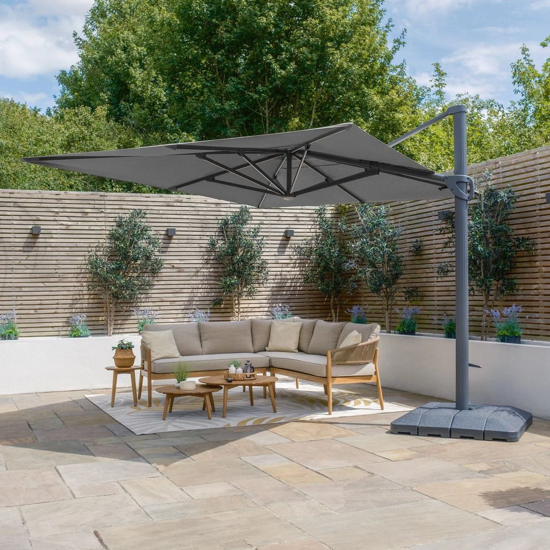 Aramis LED 3m x 4m Rectangular Rotating Cantilever Parasol - With Base