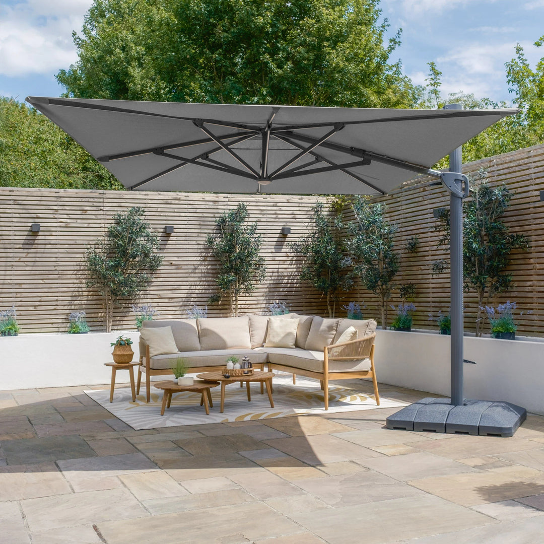 Aramis LED 3m x 4m Rectangular Rotating Cantilever Parasol - With Base
