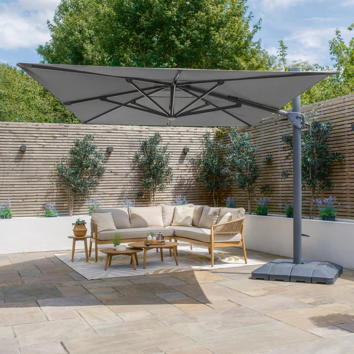 Aramis LED 3m x 4m Rectangular Rotating Cantilever Parasol - With Base
