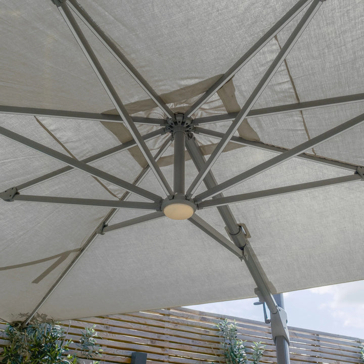 Aramis LED 3m x 4m Rectangular Rotating Cantilever Parasol - With Base