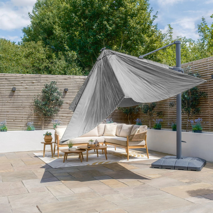 Aramis LED 3m x 4m Rectangular Rotating Cantilever Parasol - With Base