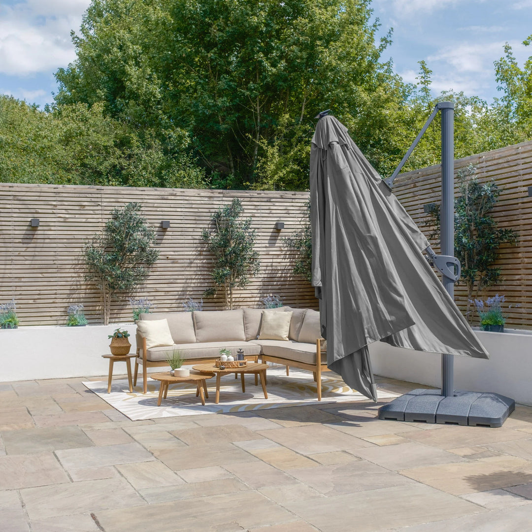 Aramis LED 3m x 4m Rectangular Rotating Cantilever Parasol - With Base