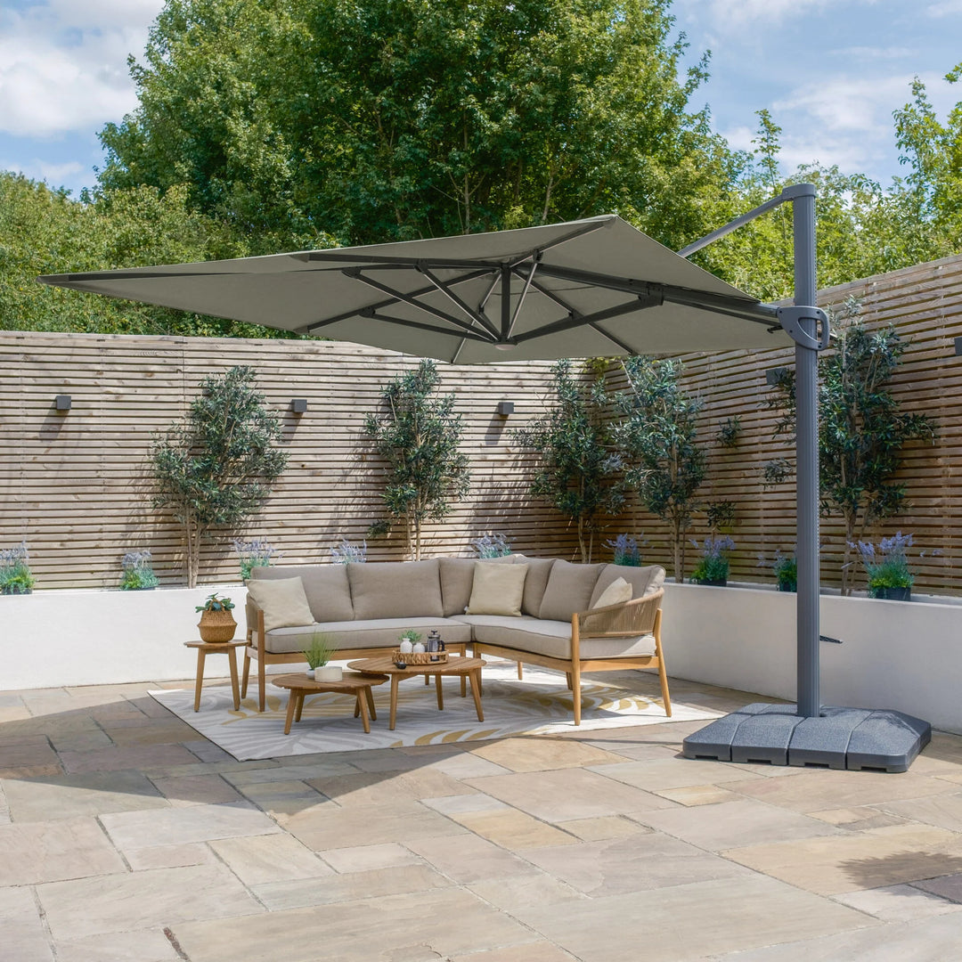 Aramis LED 3m x 4m Rectangular Rotating Cantilever Parasol - With Base