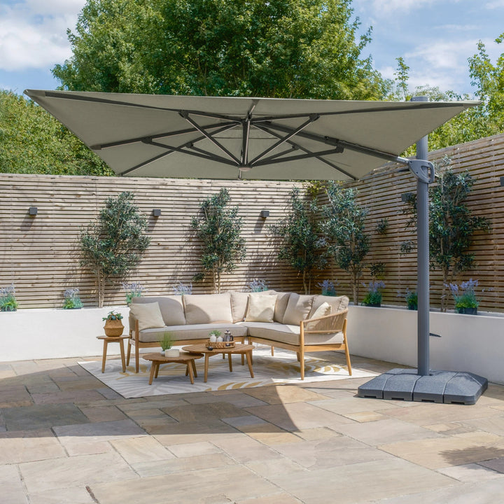 Aramis LED 3m x 4m Rectangular Rotating Cantilever Parasol - With Base