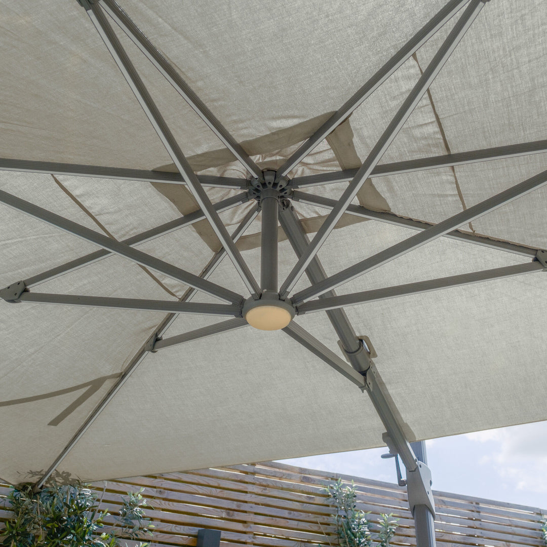 Aramis LED 3m x 4m Rectangular Rotating Cantilever Parasol - With Base
