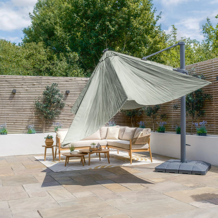 Aramis LED 3m x 4m Rectangular Rotating Cantilever Parasol - With Base