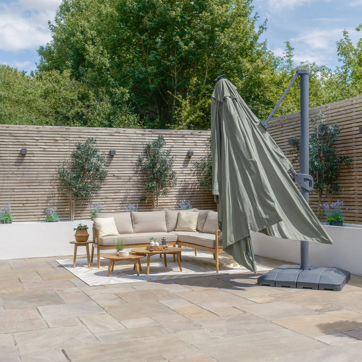 Aramis LED 3m x 4m Rectangular Rotating Cantilever Parasol - With Base