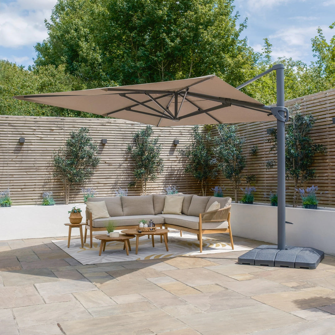 Aramis LED 3m x 4m Rectangular Rotating Cantilever Parasol - With Base