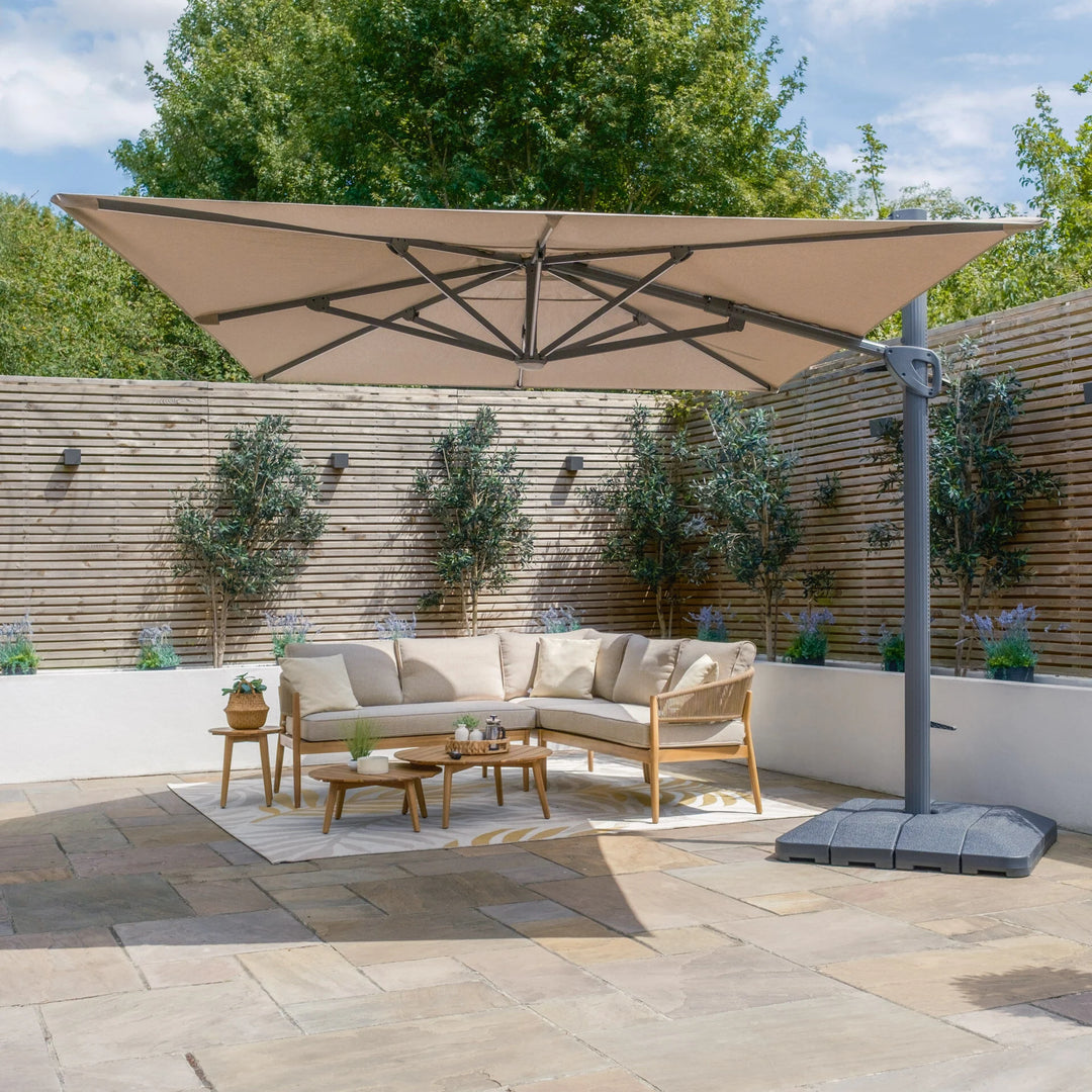 Aramis LED 3m x 4m Rectangular Rotating Cantilever Parasol - With Base