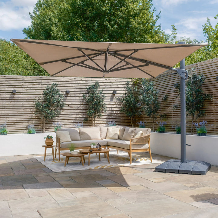 Aramis LED 3m x 4m Rectangular Rotating Cantilever Parasol - With Base