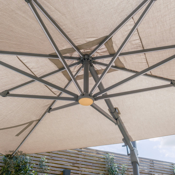 Aramis LED 3m x 4m Rectangular Rotating Cantilever Parasol - With Base