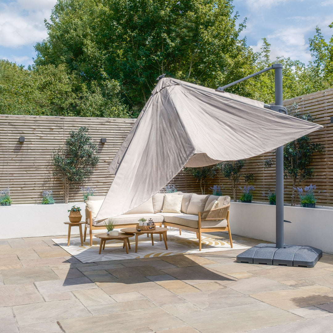 Aramis LED 3m x 4m Rectangular Rotating Cantilever Parasol - With Base