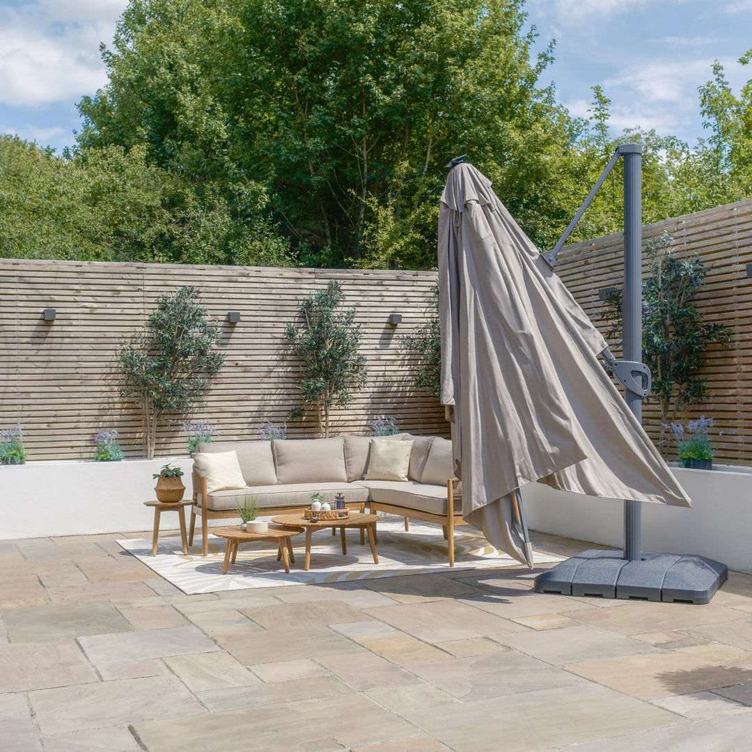 Aramis LED 3m x 4m Rectangular Rotating Cantilever Parasol - With Base