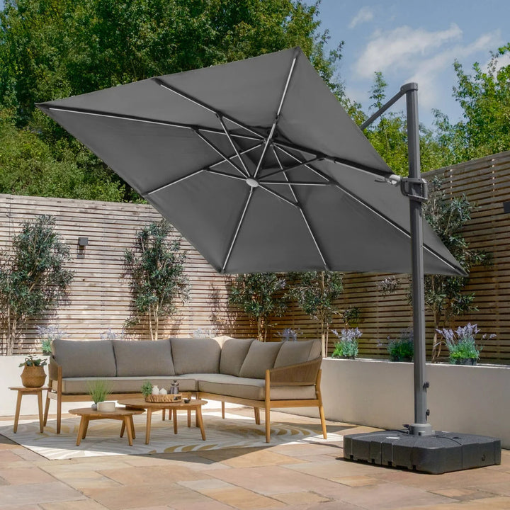Apollo LED 3m x 3m Square Rotating Cantilever Parasol - With Base