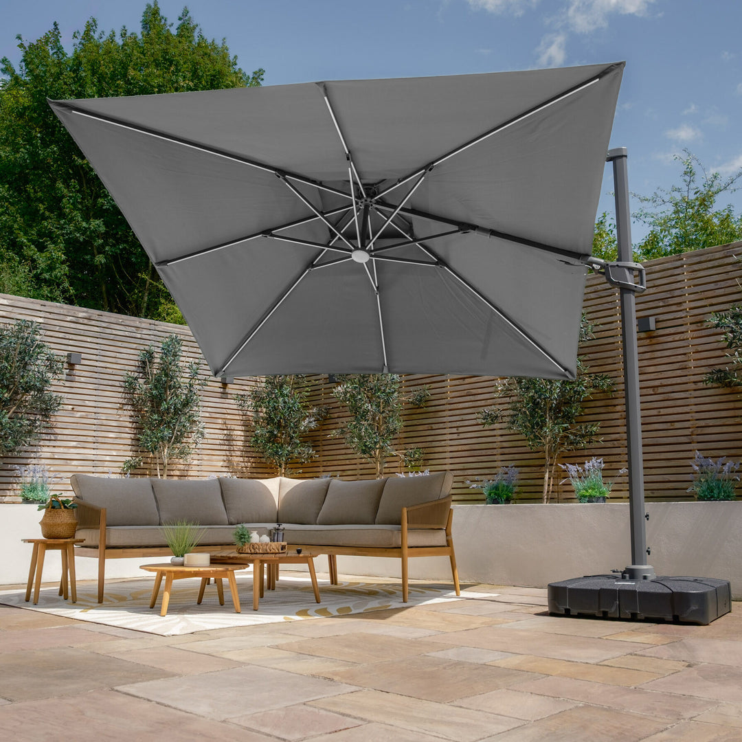 Apollo LED 3m x 3m Square Rotating Cantilever Parasol - With Base