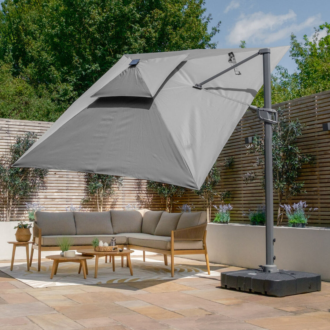 Apollo LED 3m x 3m Square Rotating Cantilever Parasol - With Base