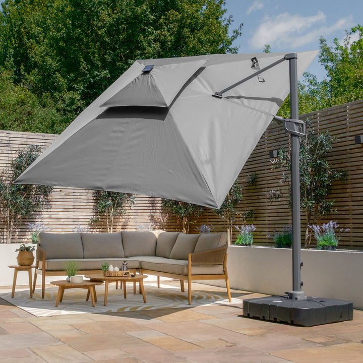 Apollo LED 3m x 3m Square Rotating Cantilever Parasol - With Base