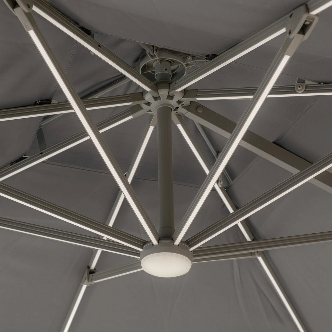 Apollo LED 3m x 3m Square Rotating Cantilever Parasol - With Base