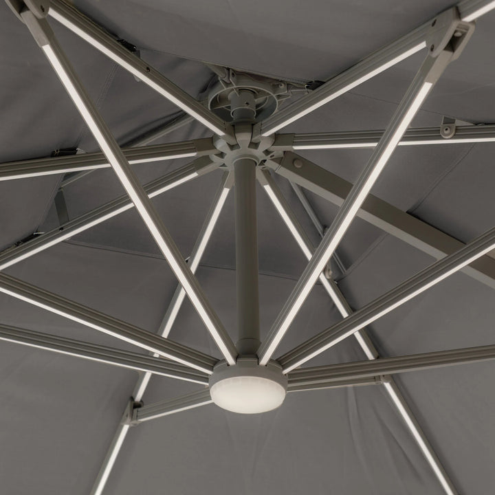 Apollo LED 3m x 3m Square Rotating Cantilever Parasol - With Base