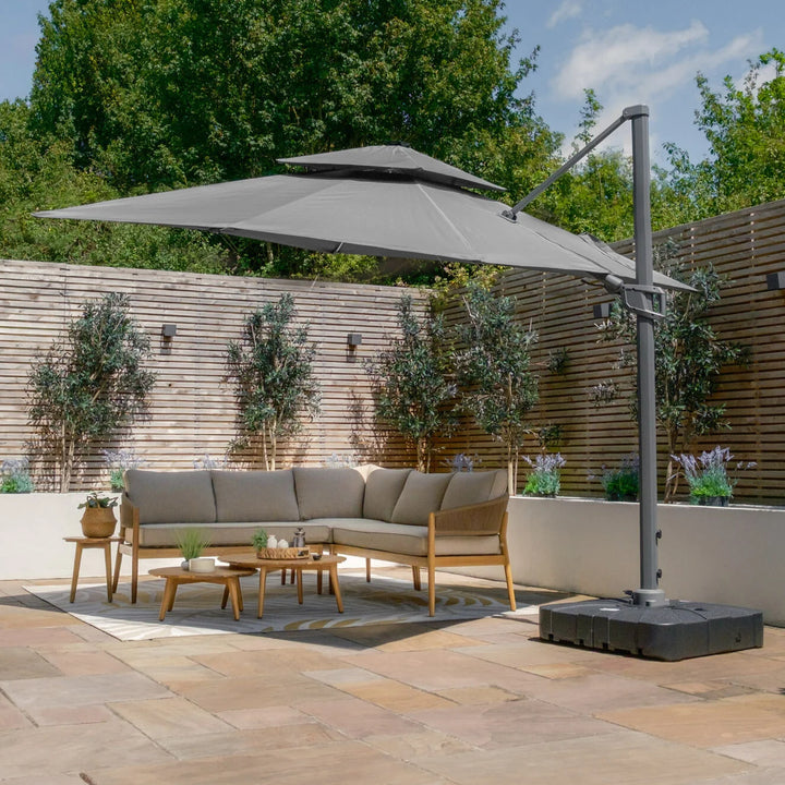 Apollo LED 3m x 3m Square Rotating Cantilever Parasol - With Base