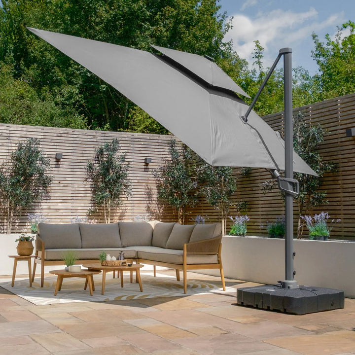 Apollo LED 3m x 3m Square Rotating Cantilever Parasol - With Base