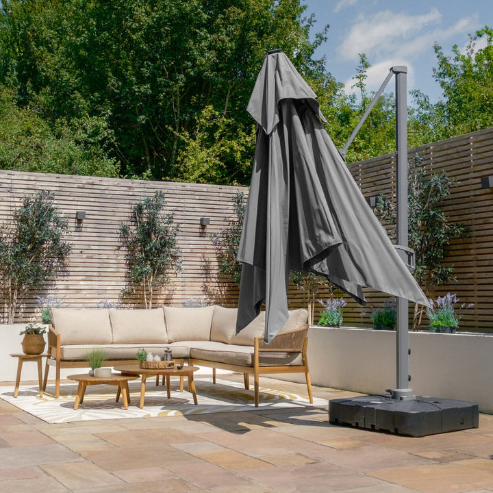 Apollo LED 3m x 3m Square Rotating Cantilever Parasol - With Base