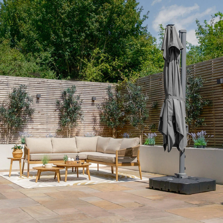 Apollo LED 3m x 3m Square Rotating Cantilever Parasol - With Base